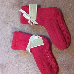 Red Fuzzy Sockswithh Grip Softest Ever Lounge Socks.1 Size FitsMost.2 Pairs Sale